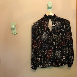 Black Floral Long Sleeve Blouse
